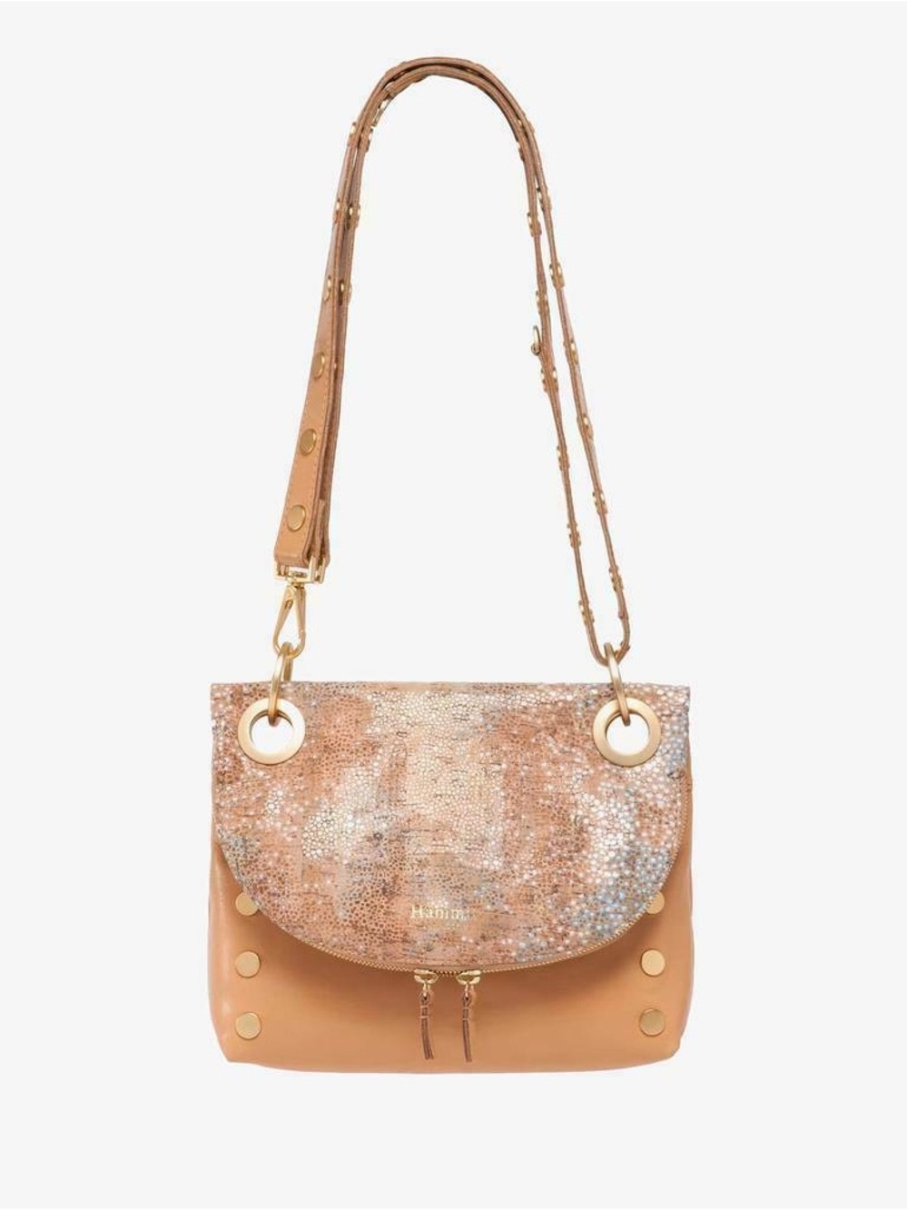 Hammitt Corey Leather Reversible Crossbody Bag Coast Mirage Brushed Gold Rivets - Picture 2 of 12